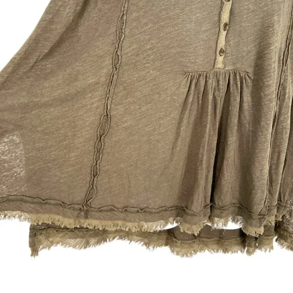 Free People Aster High-Low Henley Tunic Top Size XS Olive Green Linen Blend - Picture 4 of 10